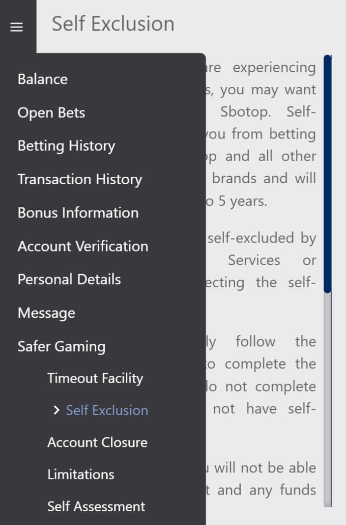 Self Exclusion